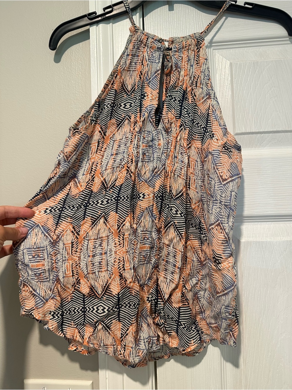 Lucky Brand Peach, blue Black & Gray Patterned Halter Tank